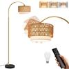 Woiledlt Lampada da terra ad arco per soggiorno, stile boho dorato: lampada da terra in rattan, dimmerabile con telecomando, lampada ad arco incl. 1 LED da 9 W adatta per ufficio e camera da letto