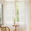 PORFOYO Set di 2 tende in pizzo bianco, ricamate con fiori, in voile, 150 x 200 cm, vintage, in voile ricamato, trasparenti, per camera da letto, soggiorno, terrazza, matrimonio
