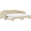 vidaXL Lettino allungabile con materassi crema 90x200 cm in tessuto