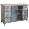 Milani Home - madia credenza industrial 125 x 41 x 83 cm, grigio antracite, acciaio e legno massiccio riciclato