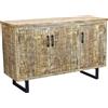 Milani Home - madia credenza a 3 ante 135 x 45 x 83 cm, legno di mango riciclato e metallo, legno naturale e nero