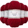 Utopia Crafts Velvet Lux - Filato di ciniglia super morbido per lavorare a maglia e uncinetto, 5 confezioni da 100 g (scarlatto scuro)