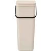 Brabantia Sort & Go Pattumiera 40L (Soft Beige), Pattumiera cucina in plastica con maniglia, Secchio spazzatura salvaspazio con coperchio stay open rimovibile, Cestino umido facile da pulire