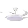 DRW Ventilatore da soffitto con luce e 4 pale retrattili in metallo e acrilico in siroco bianco, 53 x 106 x 106 cm
