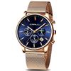 CRRJU - Orologio da uomo con cronografo e data automatica, impermeabile, fino a 30 m, al quarzo, con cinturino a rete Orologi di lusso alla moda Rosa blu A