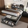 FOERPL Letto Imbottito 140x190 con Contenitore e 2 Cassetti, letti matrimoniali con LED e USB, 140x190cm Struttura Letto con Testiera e Rete a Doghe, lino