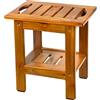 VaeFae Piccolo Sgabello Bagno in Teak per Doccia, Leggero Panca Bagno in Legno, Dotato di Ripiano Portaoggetti e Piedini Antiscivolo, Portatile per Bagno, Soggiorno, Camere da Letto, Balcone