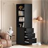 Kelodan Libreria stretta alta 180 cm con cassetti laterali, ripiani regolabili, montaggio a sinistra/destra, per piccoli spazi - credenza, mobile alto, bianco