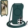 FMPCUON FNPCUON Cover Magnetica Silicone per Samsung Galaxy S24 Ultra con Cordino,Compatibile con MagSafe,Custodia con Laccio Collana Tracolla Collo Sottile TPU Antiurto Protettiva Case con Corda.Verde