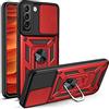 ESTH® Custodia per Samsung Galaxy S22 Plus 5G con Custodia per Fotocamera Scorrevole e Supporto ad Anello [Cover Paraurti Compatibile con Supporto Magnetico per Auto], Rosso