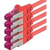 1aTTack.de 0,25m - rosso - 5 pezzi - Rete Cavi Cat6a S-FTP CAT 6a doppia schermatura - certificato GHMT PIMF 500MHz 7 CU rame non contiene alogeni