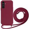 FERLAN Cover compatibile con Samsung Galaxy A05S,Custodia con Laccio Collana Tracolla Collo Liquido Silicone Antiurto TPU Antiurto AntiGraffio Protettiva Case,Rosso profondo