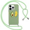 Foonary Cover con Cordino per Apple iPhone 15 Pro 6,1, Custodia con Laccio Collana Tracolla Aesthetic Disegni Morbido Antiurto TPU Necklace Regolabile Protettiva Corda Case per iPhone 15 Pro, Avocado