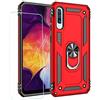 JOYTAG Custodia per Samsung A50 + pellicola protettiva in vetro temperato in silicone TPU girevole a 360 gradi con supporto magnetico per telefono auto case-rosso