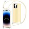 Foonary Striped Cover con Cordino per iPhone 14 Pro Max, Custodia con Laccio Tracolla Collana Aesthetic Righe Estivi Disegni Silicone Necklace Regolabile Corda Case per iPhone 14Pro Max 6,7, Gialle