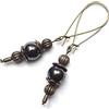 ThurColas Orecchini vintage da donna in bronzo antico con pietre naturali e monachelle lunghe (Nero)
