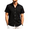 PrimeCrest Camicia Lino Uomo Maniche Corte Estiva Leggera Traspirante Regular Fit Casual Tinta Unita Button-Down Spiaggia Vacanza con Taschino Blu M