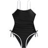 Odizli Costume da bagno da bambina con spalline sottili Bowknot intero costume da bagno 7-16 anni, Nero , 15-16 Anni
