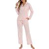 LUBOT Pigiama da Donna in 100% Cotone, Maniche Inverno Lungho, con Bottoni, pygama in Due Pezzi per Donna, Abbigliamento da Notte da S a XXL, Righe Verticali, XL