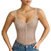 LEACOOLKEY Corsetto da Donna in Pizzo Bustier Sexy Trasparente a Fiori Top Corto Elegante in Rete con Lacci Corpetto Top Modellante per Uscite, Appuntamenti, Feste e Festival Musicali, Rosa