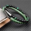 jiangmingao MingAo Moda Perline di pietra verde Bracciale da uomo Bracciale in pelle multistrato Gioielli punk Braccialetti con chiusura magnetica in acciaio inossidabile