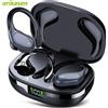 arikasen Cuffie wireless Auricolari Bluetooth 5.3 75 ore di riproduzione con microfono Display a LED Pulsante di controllo Gancio per l'orecchio Cuffie sportive impermeabili