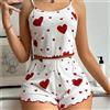 NONE Pigiama da donna Set pigiama 2 pezzi Canotte corte e pantaloncini SML Bianco Ventilare morbido Casual Stampa d'amore