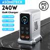 ASOMETECH Caricabatterie digitale GaN da 240 W PD3.1 Stazione di ricarica rapida da tavolo a 6 porte USB tipo C da 140 W per laptop IPhone Samsung Xiaomi MacBook