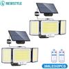 newstyle 366 LED Sensore di movimento solare Luci esterne di sicurezza 3 teste Luci solari da giardino Luci di inondazione Lampada da parete alimentata Frontale impermeabile