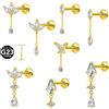 NONE ASTM F136 G23 Titanio Horse Eye Zircone Corona Nappa Puntura Orecchino piatto Catena della cartilagine Push in Labret Stud Piercing