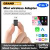grandnavi Adattatore 2IN1 Mini NUOVO Wireless CarPlay Android Auto da cablato a wireless per auto, compatibile con Audi, Toyota, VW, Peugeot, MG, Ford, dongle USB.
