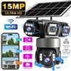 V380 Telecamera di sicurezza solare WIFI HD da 15MP con 3 obiettivi, 3 schermi, V380 Pro, zoom 10X, visione notturna, impermeabile per esterni, rilevamento PIR, CCTV, rotazione orizzontale a 355 gradi e