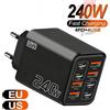 NONE Caricatore USB C GaN da 240W 8 in 1, caricatore rapido per telefono, adattatore di alimentazione per iPhone, Samsung, Xiaomi, tipo C, con spina EU/US, caricatore da parete.