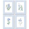 Dermalyx Set di 4 Stampe Murali Blu, Arte da Parete Vintage A Righe Blu E Bianche con Motivi Floreali, Decorazione Rustica Cottagecore Botanica per Casa E Camera da Letto