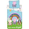 Jerry Fabrics Peppa Pig - Biancheria da letto per bambini con motivo floreale Luzie Locke, Zoe Zebra, Playmates Busy Having Fun! 140 x 200 cm + federa 70 x 90 cm, 100% cotone