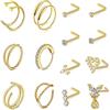 Rajnard 16PCS 316L Anello in Acciaio Chirurgico con Borchie 20G 7mm in Oro a Forma di L Anelli a Vite per Naso per Donne Ragazze Gioielli in Acciaio Inossidabile con Piercing alla narice