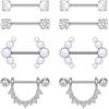 Rajnard Barre capezzolo in acciaio chirurgico 14G 16mm capezzolo Piercing gioielli Stainles acciaio dritto Barbell capezzolo anelli donne Piercing cuore CZ farfalla fiore corpo Piercing gioielli argento