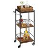 VASAGLE Carrello da cucina con vassoio rimovibile, carrello da cucina a 3 livelli su ruote con contenitore, con freni, piedini di livellamento, 30 x 35 x 80 cm, marrone rustico e nero ULRC062B01