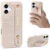 Hanman Custodia in pelle PU in microfibra per iPhone 17 con cinturino da polso regolabile cavalletto, custodia in pelle con cinturino da polso per iPhone 17, motivo coccodrillo, beige
