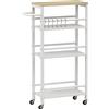 HOMCOM Carrello Ausiliario con Ruote a 4 Livelli, Carrello da Cucina con Portasalviette e 6 Ganci, per Sala da Pranzo, 50x20x81 cm, Rovere | Aosom Italy