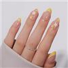VSALON Press on Nails Short Almond - Set di 32 unghie finte 3D floreale con manicure french giallo limone riutilizzabile con colla e olio per cuticole - 16 misure