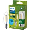Philips LED UltraEfficient, Lampadina Candela, Vetro, Filamento, Attacco E14, equivalente a 40W, Luce Bianca Calda 2700K, confezione da 2