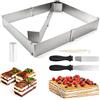 FAREASTSHOP Cornice per dolci rettangolare regolabile, Stampo torta rettangolare in acciaio inox, stampi per dolci con divisorio, spatola, sac à poche e beccucci, anello per torte rettangolare per dolci e dessert