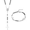 Flongo 2 Pezzi Set Bracciale e Collana con Rosario: Set di Gioielli con Ciondolo a Croce Vergine Maria Cattolica in Oro Nero Rosario in Acciaio Inox Regolabile Collana con Bracciale Protezione