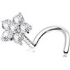Melighting Piercing per naso a forma di S, con fiore, 20 g, in argento Sterling 925, con zirconia cubica