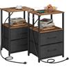 TUTOTAK Comodino con stazione di ricarica, tavolino con 2 porte USB e uscite, comodino con cassetto in tessuto, set da 2, tavolino marrone e nero, TB01BB052KUK