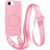 FMPCUON FNPCUON Cover Magnetica con Cordino per iPhone 16E Compatibile con MagSafe,Ricarica Wireless, Placcatura Disegno Custodia con Collana Laccio Tracolla Regolabile Case.Pink