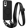 FMPCUON FNPCUON Cover Magnetica con Cordino per Samsung Galaxy S25 Edge Compatibile con MagSafe,Ricarica Wireless, Placcatura Disegno Custodia con Collana Laccio Tracolla Regolabile Case.Nero