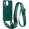 FMPCUON FNPCUON Cover Magnetica con Cordino per iPhone 11 Compatibile con MagSafe,Ricarica Wireless, Placcatura Disegno Custodia con Collana Laccio Tracolla Regolabile Case.Verde