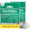 Denttabs Pastiglie per spazzolini da denti l'alternativa completa al dentifricio, 2 x 125 pezzi per 4 mesi. Menta senza fluoro, vegano senza plastica, senza conservanti